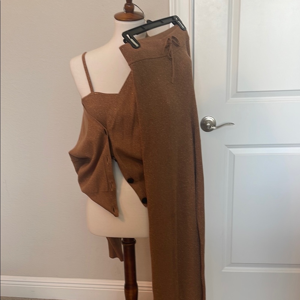A.L.C. Knit Wide-Leg Pant Set in Brown